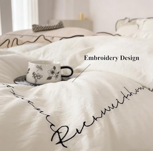 Vintage Embroidery Duvet Cover King Size Retro Ruffled Bedding Set 3-Piece