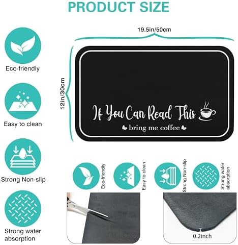 Coffee Bar Mat for Countertops 19inx12in,Absorbent Hide Stain Anti-Slip Cafe Bar Accessories Fit Under Coffee Machine Mat,Dish Drying mats for Kitchen Counter