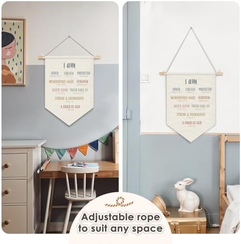 Wheatwin Christian Nursery Decor, I Am Inspirational Positive Affirmations Wall Hanging Pennant Flag Banner, Bible Verse Wall Decor for Kids Nursery Toddler Room Bedroom Playroom 15x11 Inch