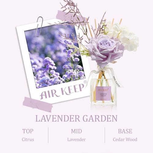 Airkeep Flower Reed Diffuser Set, Lavender Garden Diffuser Gift Set,4.06 fl oz Essential Oil Sticks Diffusers for Bathroom Air Freshener, Aromatherapy Home Fragrance for Shelf Decor, Gift for Women