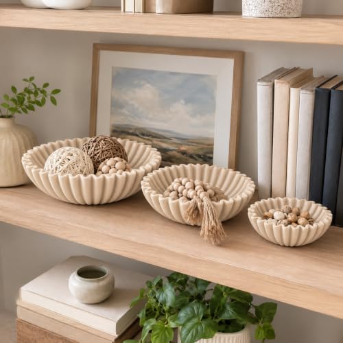 YMXYJM Decorative Bowl Set of 3, Fluted Resin Bowls for Home Decor, Beige