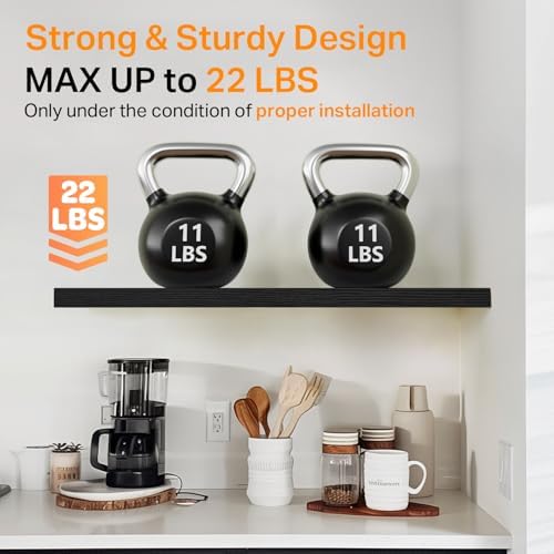 BAYKA Black Floating Shelves 22.5in, Set of 2, Wall Mounted for Wall Decor