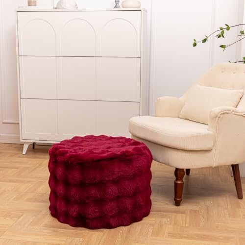Asuprui Supportive Pouf Ottoman Foot Rest Elevate Your Living Room Decor with Lightweight Pouf Filler Modern Foam Stuffed Poof Perfect to Rest Your Feet (Redwine, 20x20x14 Inches, Round)