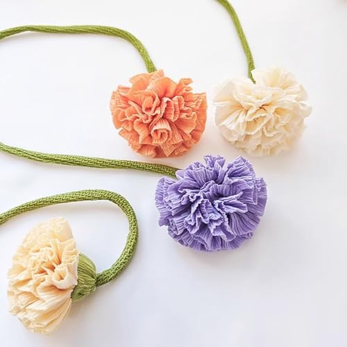 Handmade Curtains Tiebacks, Boho Flower Curtain Tie Backs Curtain Holder Tie Backs for Curtains Braided,Cute Flower Curtain Ties Decorative Rope for Bedroom Window Treatment (Light Yellow)
