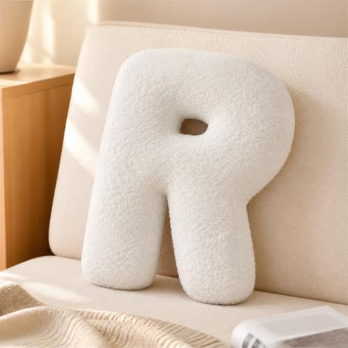 Letter Plush Pillow, Letter Hugging Throw Pillows, Decorative Initial Letter Shaped Throw Pillows for Bed Couch, Letter Pillows English Alphabet A to Z for Sofa Bedroom Living Room Decor (R)