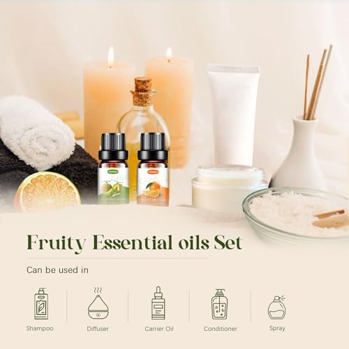 Fruity Essential Oils Set - Fruity Scents Fragrance Oil for Diffuser, Candle Making (6x10ML) Strawberry, Coconut Scented Oil