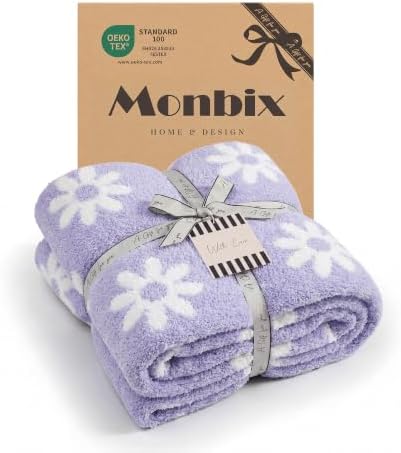 Monbix Soft Twin Size Floral Blanket for Bed-Cozy Knitted Blankets