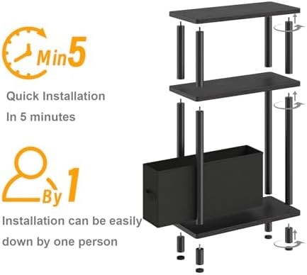 Apicizon Narrow Side Table with Fabric Basket, 3-Tier End Table, Black