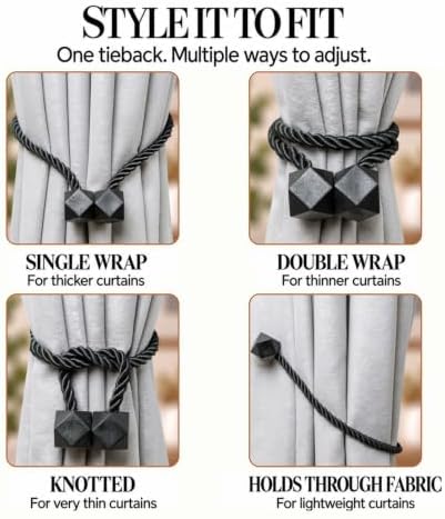 NazTur Magnetic Curtain Tiebacks, Curtain Ties, No-Drill Holdbacks (4 Pack)