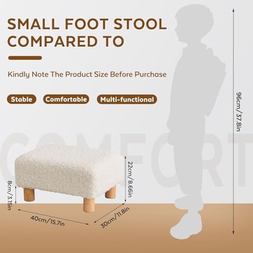 Small Foot Stool Ottoman, Sherpa Footstool Ottoman Foot Rest for Couch, Rectangle Footstools and Ottomans Small for Living Room, Entryway and Bedroom (White)