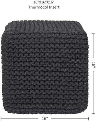 · REDEARTH · Cube Ottoman - Hand Knitted Boho Poof Footrest - Dark Gray