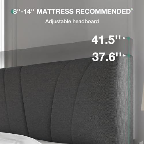 Novilla Queen Size Bed Frame Upholstered Queen Bed Frame with 3-Height Adjustable Headboard, Strong Weight Capacity, No Box Spring Needed, Easy Assembly, Grey