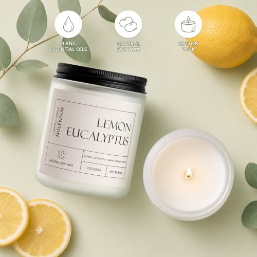 Molensun Lemon Eucalyptus Scented Soy Candles, 7 Oz 2 Pack Gift Box