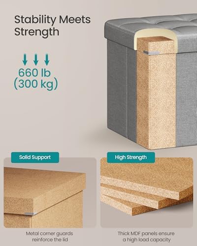 SONGMICS 30 Inches Folding Storage Ottoman Bench, Load 660 lb