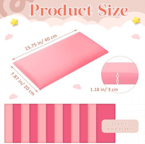 12 Pack Wall Padding Headboard 15.75" x 7.87" x 1.18" Rose Pink Colors