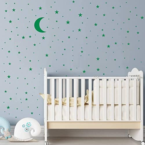 Moon and Stars Wall Decal Vinyl Sticker for Kids Boy Girls Baby Room Decoration Good Night Nursery Wall Decor Home House Bedroom Design YMX16 (Green)
