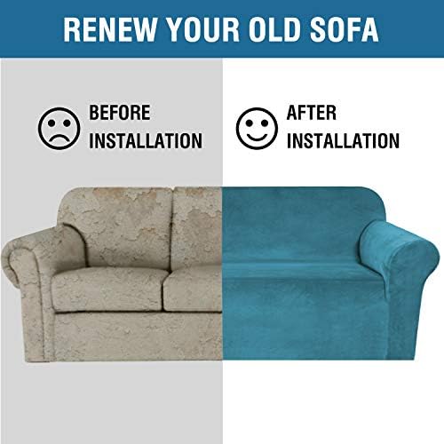 H.VERSAILTEX Stretch Velvet Loveseat Covers for 2 Cushion Couch Covers for Living Room Sofa Covers Slipcovers with Non Slip Straps Bottom, Ultra Thick Comfy Velour (Width 58"-72", Peacock Blue)