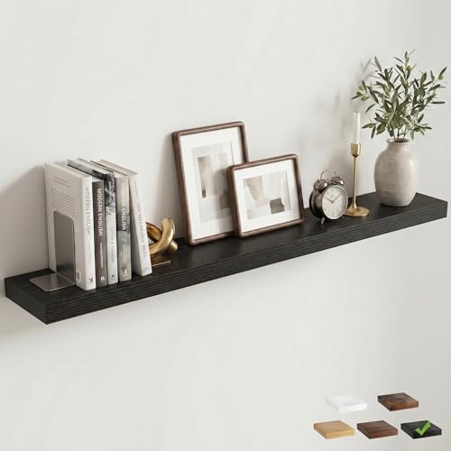 55 Inch Floating Shelves for Wall, 8"D Wood Storage Shelves, Black Finish