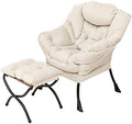 Welnow Lazy Chair with Ottoman, Reading Chair with Footrest, Off‑White