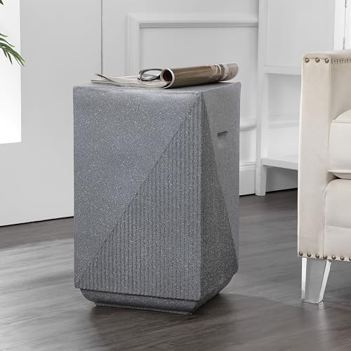 JONATHAN Y Adrian Outdoor Side Table Stool Polyresin 21", Gray Terrazzo