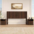 King Size Headboard with Nightstands, Boho Wood Head Board & Nightstand Set of 2 with Charging Station & LED Lights, Modern Fluted Wall-Mounted Bed Headboards for Bedroom, Height Adjustable, Walnut