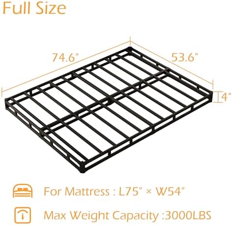 Box Spring Full Size Bed 4 Inch Low Profile with Fabric Cover