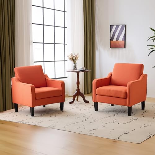 VINGLI Accent Chairs Set of 2, Linen Upholstered Armchair, Living Room