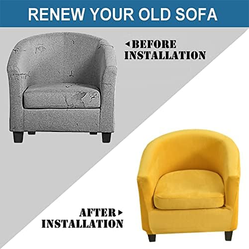 NILUOH Velvet Club Chair Slipcover 2 Piece Stretch Tub Chair Cover Round Barrel Chair Covers Non Slip Armchair Covers Couch Covers with Elastic Bottom for Bar Counter Living Room(Yellow)