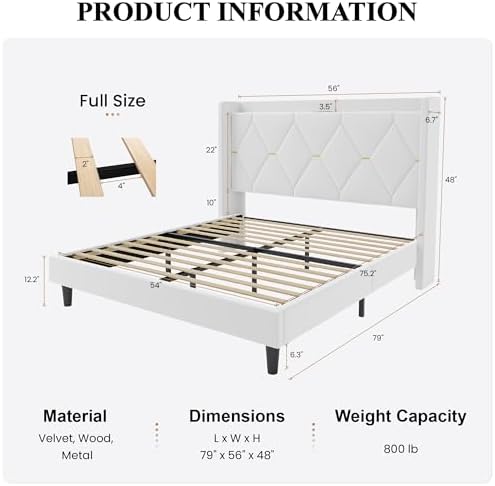 SHA CERLIN Full Size Bed Frame with Storage Headboard & Charging Station