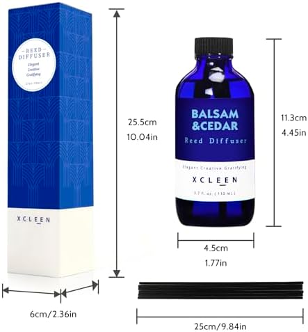 Xcleen Reed Diffusers for Home, Balsam & Cedar Diffuser with Sticks, 3.7 Oz Scented Fragrance Oil Diffuser for Bedroom, Bathroom Decor