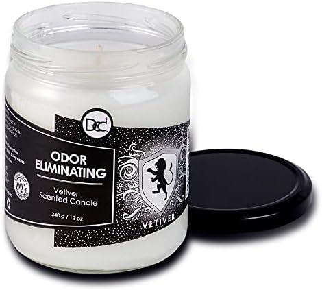 Vetiver Odor Eliminating Highly Fragranced Candle - Eliminates 95% of Pet, Smoke, Food, and Other Smells Quickly - Up to 80 Hour Burn time - 12 Ounce Premium Soy Blend
