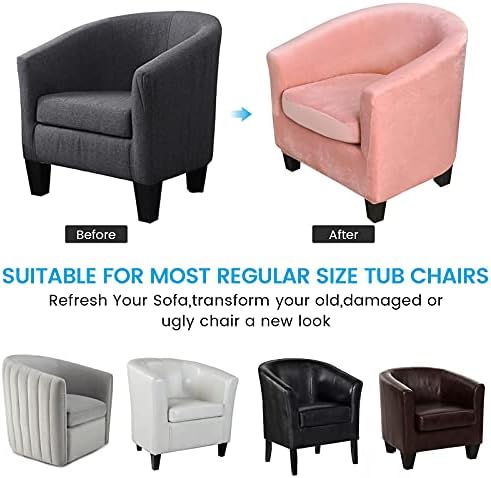 MIFXIN 2 Piece Velvet Tub Chair Covers with Cushion Cover Stretch Soft Removable Tub Chair Slipcovers Armchair Sofa Couch Furniture Protector Cover for Living Room Club Hotel (Pink)