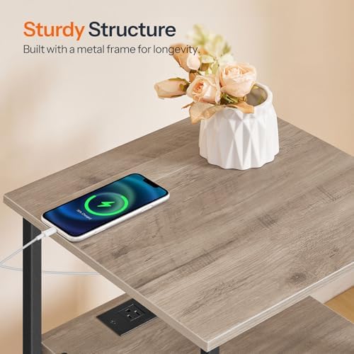 HOOBRO End Table with Charging Station, Bedside Table with Drawers