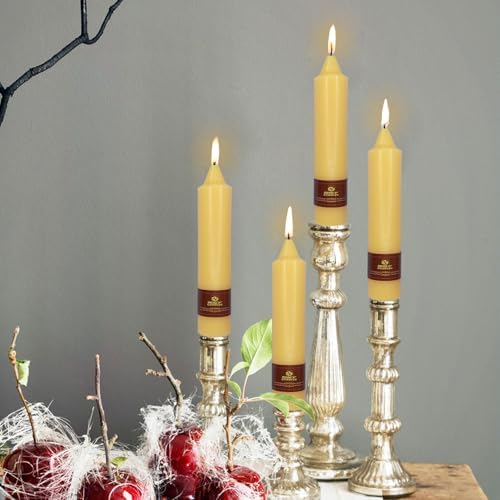 NJAO HOO Natural Beeswax Short Taper Candles 7 Inch Candlesticks Dripless Pure Beeswax Candles for Home Dinner Nontoxic Candles, 4 Pack