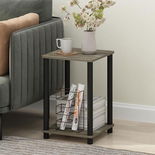 Furinno Modern Toolless 2-Tier Side Table, Open Shelf, Grey Oak
