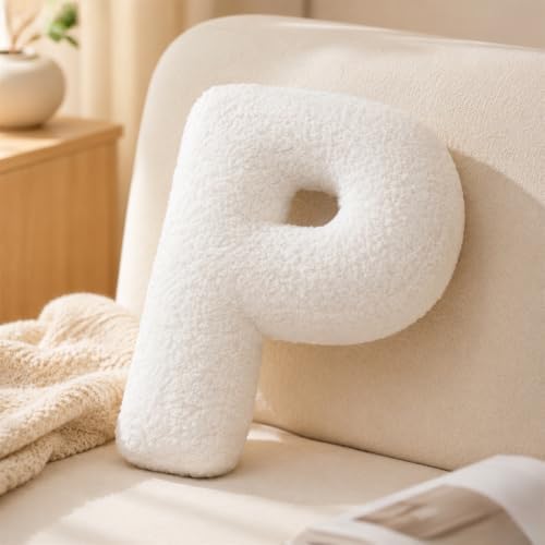 Letter Plush Pillow, Hugging Throw Pillows, Decorative Initial Shaped Pillows for Bed Couch, English Alphabet A to Z for Sofa Bedroom Living Room Decor (P)