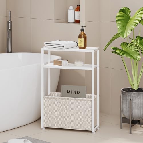 Leomonio Narrow Side Table, Slim Night Stand with Magazine Rack
