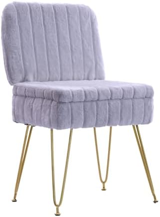 Vanity Chair with Storage | Comfy Ottoman with Folding Back