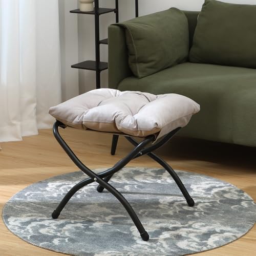 15"(H) Folding Ottoman, Foldable Footrest Stool, Portable Small Foot Stool for Couch, Collapsible Foot Rest Ottoman for Sofa, Accent Padded Ottomans for Home, Living Room, Light Grey