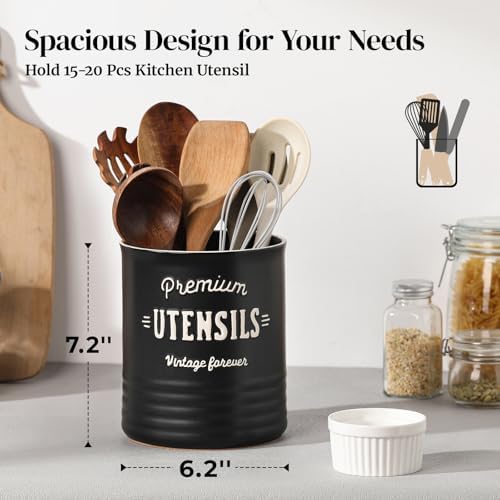 DOWAN 7.2" Large Ceramic Utensil Holder for Kitchen Counter, Matte Black