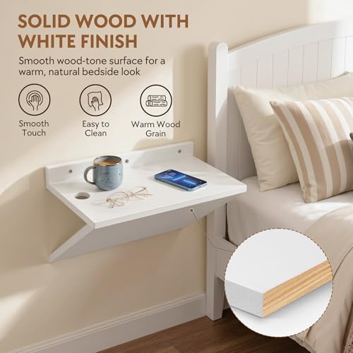Floating Nightstand Set of 2 White Wood Bedside Table Wall Mounted