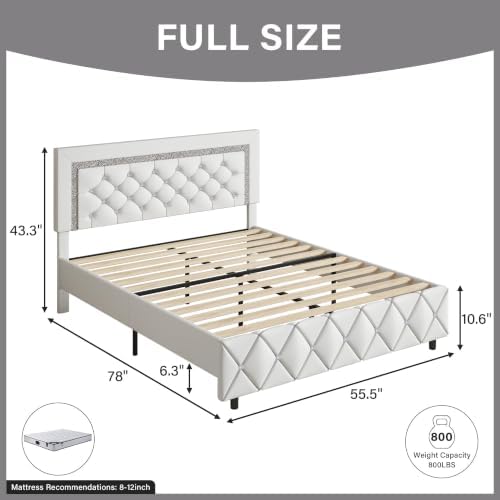 BarnFurin Full Size Bed Frame,Princess Platform Bed with Diamond Headboard