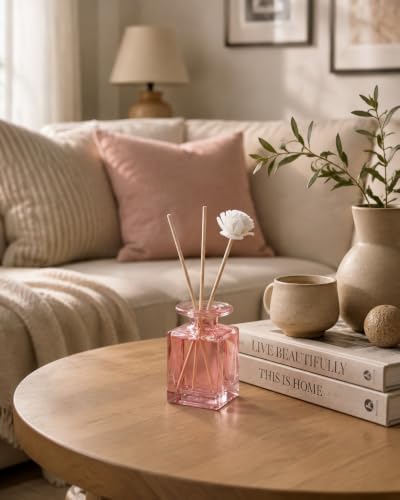 2 Pack 150ml Glass Reed Diffuser Container with Reed Sticks, Empty Essential Oil Diffuser Jars with Protective Packaging for DIY Home Fragrance, Bathroom, Bedroom and Office Decor(2, Blush Pink)