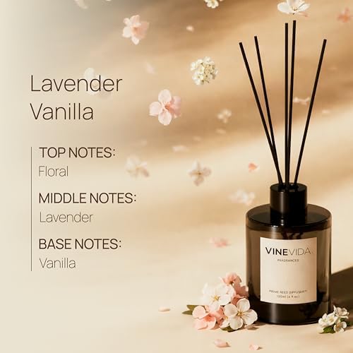 VINEVIDA | Lavender Vanilla | Reed Diffuser for Home & Bathroom | Long-Lasting Scent Sticks Set | Oil Stick Diffuser | Bathroom Scent