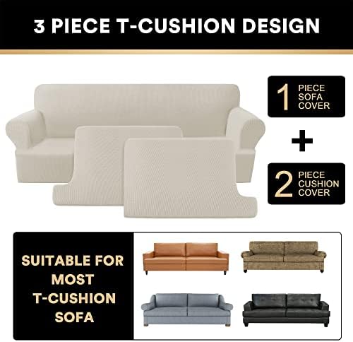 PrinceDeco T Cushion Sofa Slipcover 3 Pieces Sofa Covers for T Cushion Couch Soft Couch Cover Sofa Slip Covers (70"-88") Furniture Covers with 2 Individual T Shape Seat Cover, Island Fossi