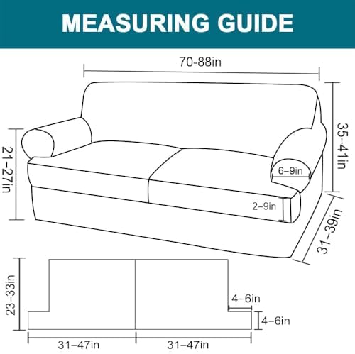 Turquoize 3 Piece T Cushion Sofa Slipcovers Stretch Couch Cover Furniture Covers with 2 Individual T Cushion Covers, Machine Washable (2 Cushion Sofa, Olive)