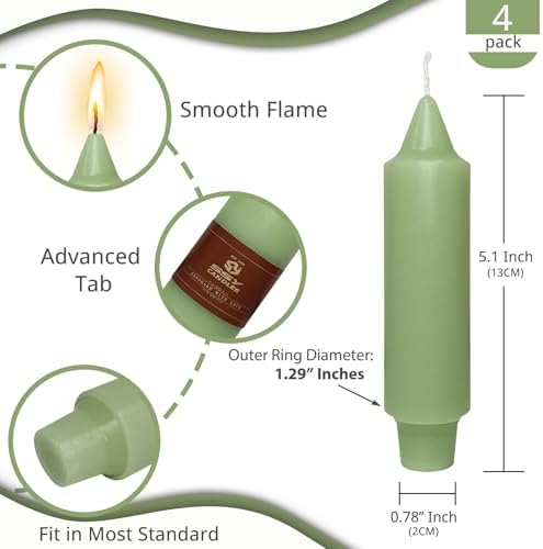 NJAO HOO Light Green Short Taper Candle 5 Inch Candlesticks Unscented Dripless Tapered Candle Set for Home Decor Wedding Party Dinner Candles, 4 Pack