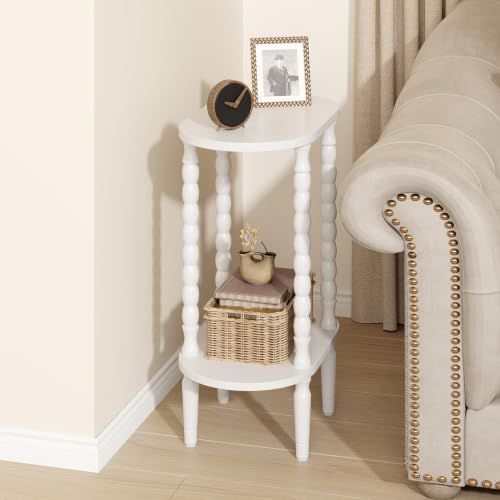 TUTOTAK Narrow Side Table with Solid Wood Legs, Small Oval End Table