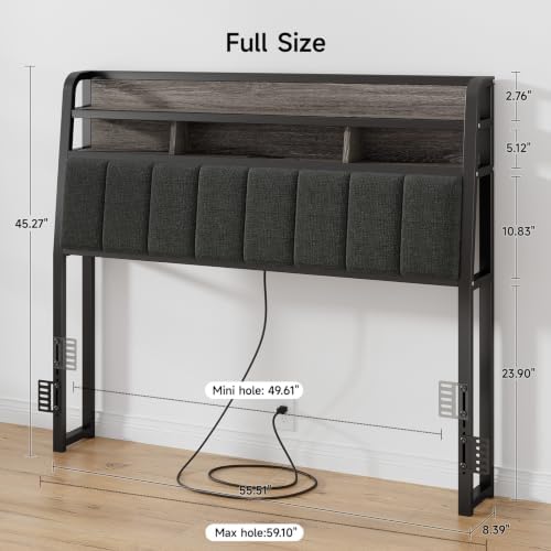 ONBRILL Ergonomic Headboard Full Size with 2-Tier Storage, Black & Grey