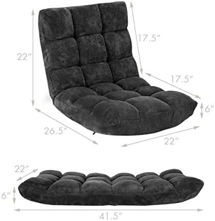 S AFSTAR Cushioned Floor Chair, 14-Position Adjustable Padded Lazy Recliner with Comfortable Back Support and Skin-Friendly Cover, Great for Reading, Playing Game, Meditating (Mysterious Black)